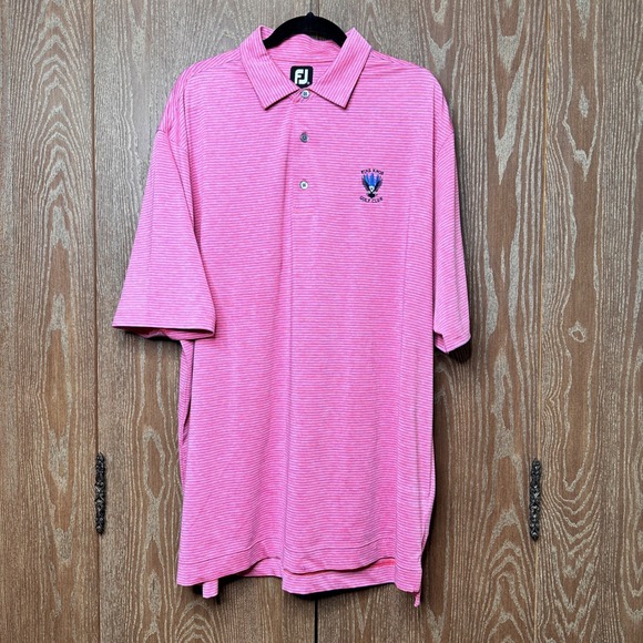 FootJoy Other - FootJoy FJ Pink Stripe Golf Polo Shirt Mens XL Pine Knob Golf Club Embroidered